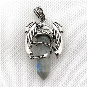 Alloy Dragon Pendant Pave Labradorite Antique Silver, approx 10mm, 25-40mm [GM19934]