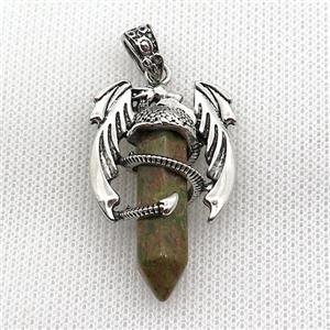 Alloy Dragon Pendant Pave Unakite Antique Silver, approx 10mm, 25-40mm [GM19935]