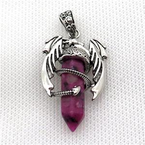 Alloy Dragon Pendant Pave Red Jade Dye Antique Silver, approx 10mm, 25-40mm [GM19936]
