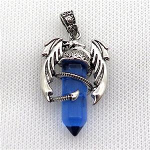 Alloy Dragon Pendant Pave Blue Crystal Glass Antique Silver, approx 10mm, 25-40mm [GM19937]