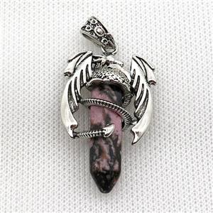 Alloy Dragon Pendant Pave Rhodonite Antique Silver, approx 10mm, 25-40mm [GM19939]