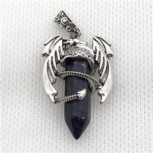 Alloy Dragon Pendant Pave Blue Sandstone Antique Silver, approx 10mm, 25-40mm [GM19944]
