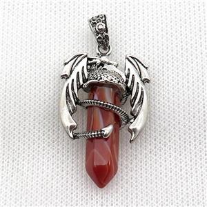 Alloy Dragon Pendant Pave Red Stripe Agate Antique Silver, approx 10mm, 25-40mm [GM19945]