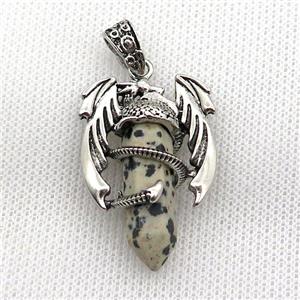 Alloy Dragon Pendant Pave Dalmatian Jasper Antique Silver, approx 10mm, 25-40mm [GM19946]