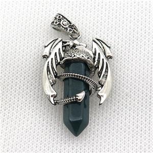 Alloy Dragon Pendant Pave Green Moss Agate Antique Silver, approx 10mm, 25-40mm [GM19947]