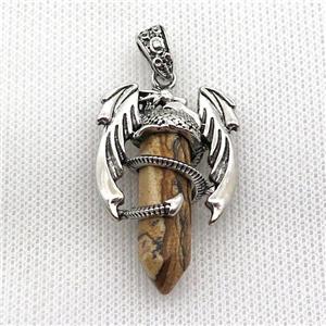 Alloy Dragon Pendant Pave Picture Jasper Antique Silver, approx 10mm, 25-40mm [GM19950]