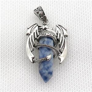 Alloy Dragon Pendant Pave Blue Dalmatian Jasper Antique Silver, approx 10mm, 25-40mm [GM19951]