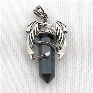 Alloy Dragon Pendant Pave Black Hematite Antique Silver, approx 10mm, 25-40mm [GM19952]