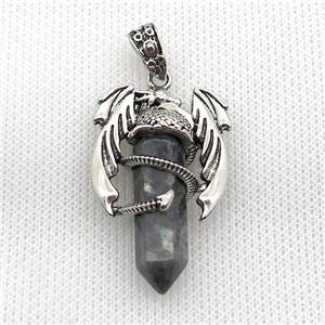 Alloy Dragon Pendant Pave Black Labradorite Antique Silver, approx 10mm, 25-40mm [GM19953]
