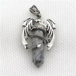 Alloy Dragon Pendant Pave Gray Map Jasper Antique Silver, approx 10mm, 25-40mm [GM19954]