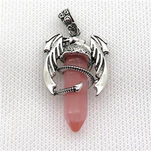 Alloy Dragon Pendant Pave Pink Synthetic Quartz Antique Silver, approx 10mm, 25-40mm [GM19959]