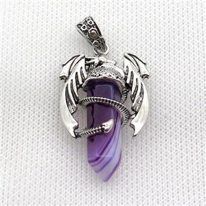 Alloy Dragon Pendant Pave Purple Stripe Agate Dye Antique Silver, approx 10mm, 25-40mm [GM19960]