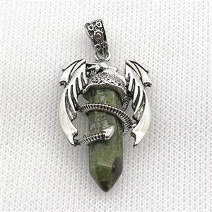 Alloy Dragon Pendant Pave Green Kambaba Japser Antique Silver, approx 10mm, 25-40mm [GM19961]