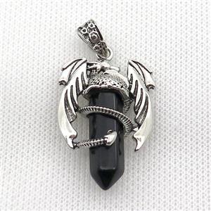 Alloy Dragon Pendant Pave Black Onyx Agate Antique Silver, approx 10mm, 25-40mm [GM19962]