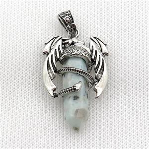 Alloy Dragon Pendant Pave Kiwi Jasper Antique Silver, approx 10mm, 25-40mm [GM19963]