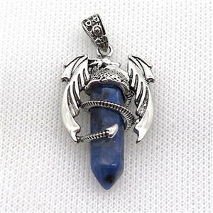 Alloy Dragon Pendant Pave Blue Jade Dye Antique Silver, approx 10mm, 25-40mm [GM19964]