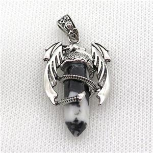 Alloy Dragon Pendant Pave Black White Zebra Jasper Antique Silver, approx 10mm, 25-40mm [GM19965]