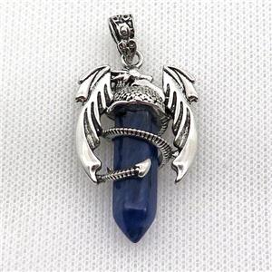 Alloy Dragon Pendant Pave Blue Synthetic Quartz Antique Silver, approx 10mm, 25-40mm [GM19969]