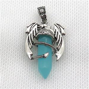 Alloy Dragon Pendant Pave Teal Crystal Glass Antique Silver, approx 10mm, 25-40mm [GM19970]