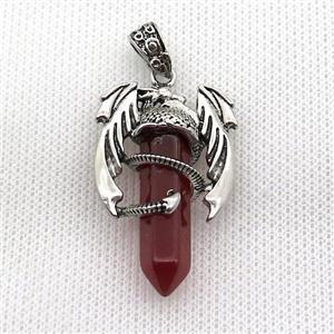 Alloy Dragon Pendant Pave Red Dye Agate Antique Silver, approx 10mm, 25-40mm [GM19971]