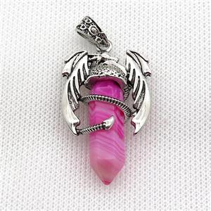 Alloy Dragon Pendant Pave Hotpink Stripe Agate Antique Silver, approx 10mm, 25-40mm [GM19973]