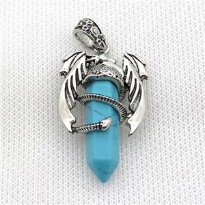 Alloy Dragon Pendant Pave Dye Turquoise Antique Silver, approx 10mm, 25-40mm [GM19974]
