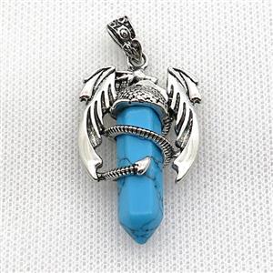 Alloy Dragon Pendant Pave Blue Dye Turquoise Antique Silver, approx 10mm, 25-40mm [GM19975]