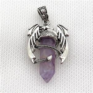 Alloy Dragon Pendant Pave Purple Amethyst Antique Silver, approx 10mm, 25-40mm [GM19976]