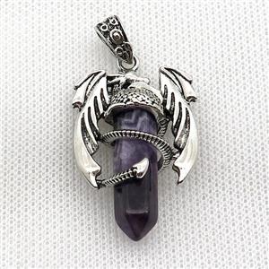 Alloy Dragon Pendant Pave Amethyst Antique Silver, approx 10mm, 25-40mm [GM19977]