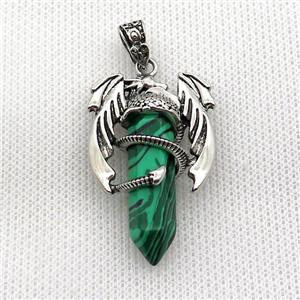 Alloy Dragon Pendant Pave Green Malachite Synthetic Antique Silver, approx 10mm, 25-40mm [GM19980]