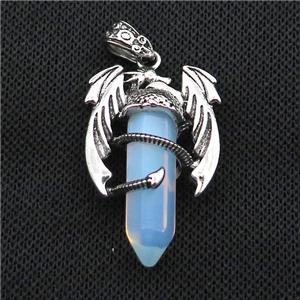 Alloy Dragon Pendant Pave White Opalite Antique Silver, approx 10mm, 25-40mm [GM19986]