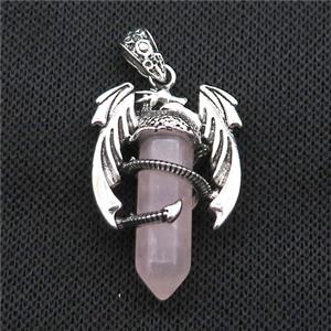 Alloy Dragon Pendant Pave Pink Rose Quartz Antique Silver, approx 10mm, 25-40mm [GM19988]