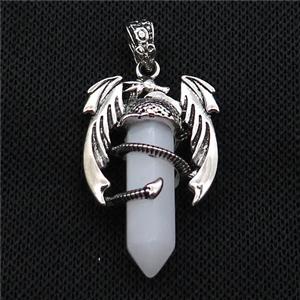 Alloy Dragon Pendant Pave White Jade Antique Silver, approx 10mm, 25-40mm [GM19989]