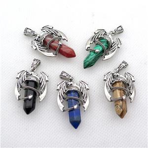 Alloy Dragon Pendant Pave Gemstone Antique Silver Mixed, approx 10mm, 25-40mm [GM19992]