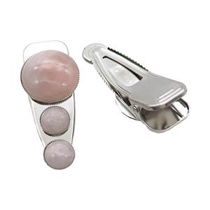 Copper Hair Clips Pave Pink Rose Quartz Platinum Plated, approx 12mm, 25-60mm [GM19993]