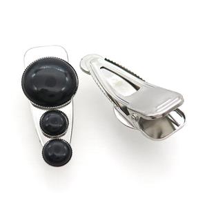 Copper Hair Clips Pave Black Onyx Agate Platinum Plated, approx 12mm, 25-60mm [GM20000]