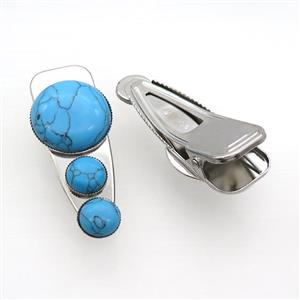 Copper Hair Clips Pave Blue Dye Turquoise Platinum Plated, approx 12mm, 25-60mm [GM20001]