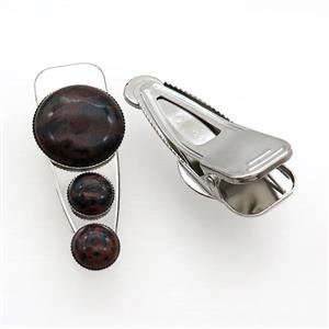 Copper Hair Clips Pave Autumn Jasper Platinum Plated, approx 12mm, 25-60mm [GM20002]