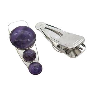 Copper Hair Clips Pave Purple Amethyst Platinum Plated, approx 12mm, 25-60mm [GM20003]
