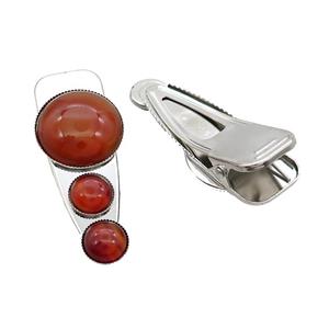 Copper Hair Clips Pave Red Agate Platinum Plated, approx 12mm, 25-60mm [GM20004]