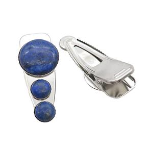 Copper Hair Clips Pave Blue Lapis Lazuli Platinum Plated, approx 12mm, 25-60mm [GM20005]