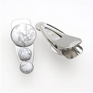 Copper Hair Clips Pave White Howlite Turquoise Platinum Plated, approx 12mm, 25-60mm [GM20007]