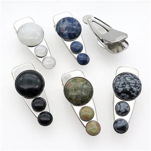 Copper Hair Clips Pave Gemstone Platinum Plated Mixed, approx 12mm, 25-60mm [GM20008]