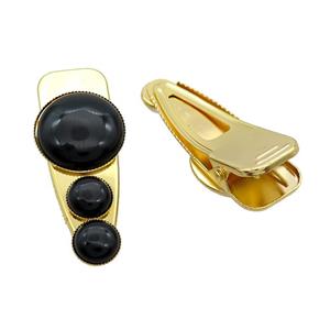 Copper Hair Clips Pave Black Onyx Agate Gold Plated, approx 12mm, 25-60mm [GM20009]
