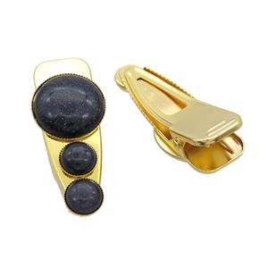 Copper Hair Clips Pave Blue Sandstone Gold Plated, approx 12mm, 25-60mm [GM20010]