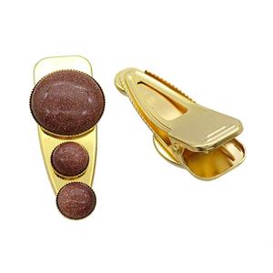 Copper Hair Clips Pave Gold Sandstone Gold Plated, approx 12mm, 25-60mm [GM20011]