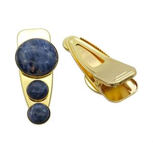 Copper Hair Clips Pave Blue Sodalite Gold Plated, approx 12mm, 25-60mm [GM20012]