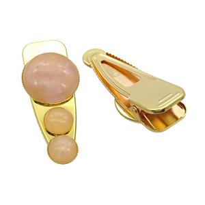 Copper Hair Clips Pave Rose Quartz Gold Plated, approx 12mm, 25-60mm [GM20013]