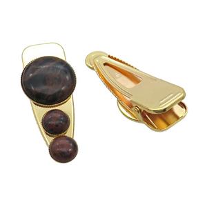 Copper Hair Clips Pave Autumn Jasper Gold Plated, approx 12mm, 25-60mm [GM20014]