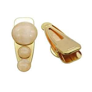 Copper Hair Clips Pave Clear Quartz Gold Plated, approx 12mm, 25-60mm [GM20016]